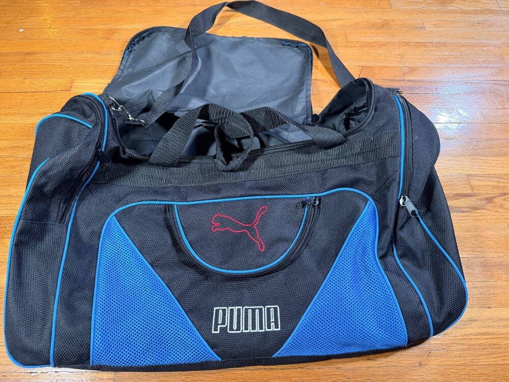 Puma Black Blue Duffel Bag Gym Sports Travel Shoulder Strap 23 Inch